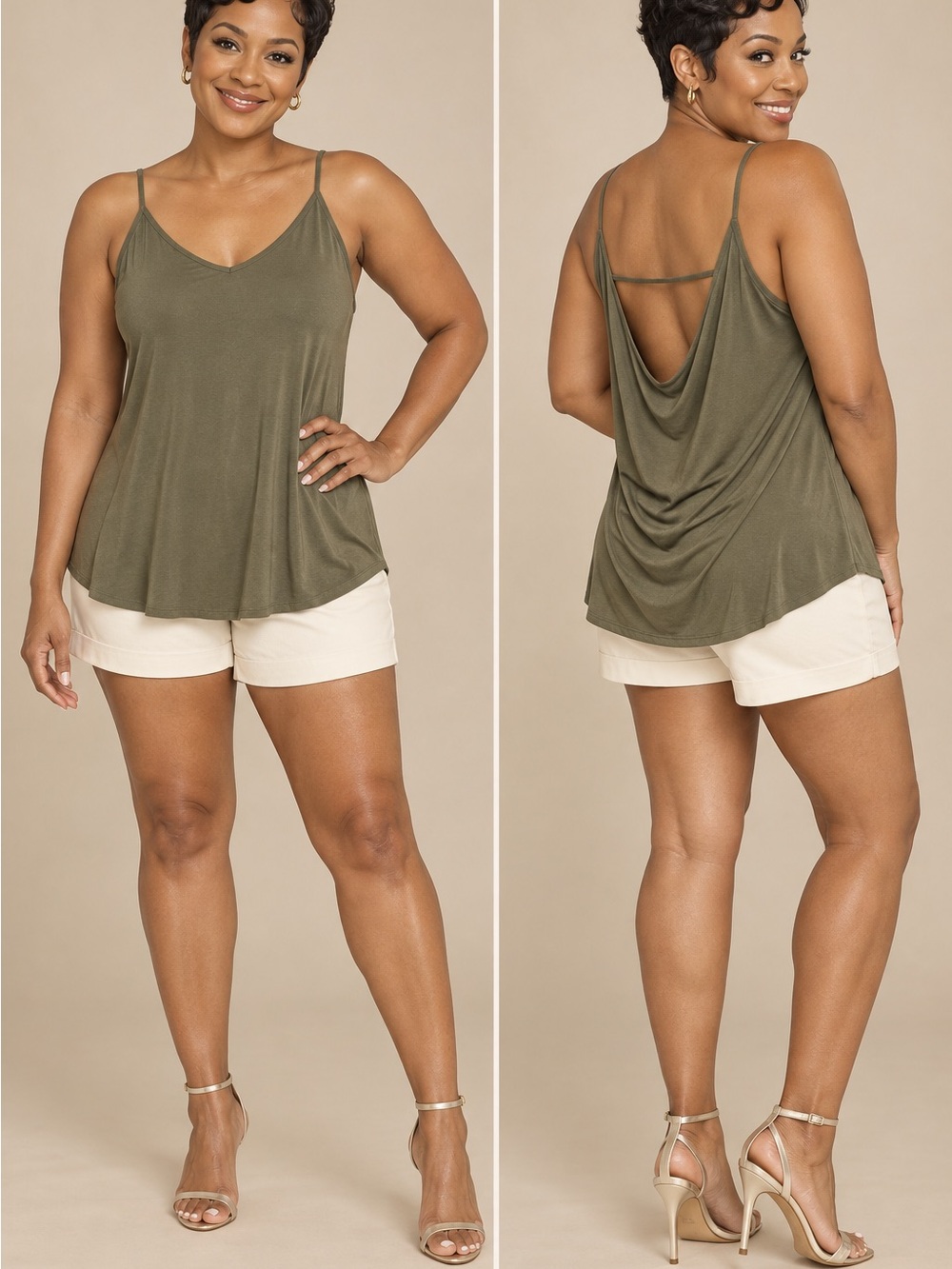 Source Unknown Olive Green Draped-Back V-Neck Cami Tank